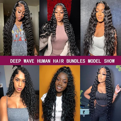 12A Deep Wave Human Hair Bundles Brazilian Virgin Deep Curly Bundles Human Hair 100 Unprocessed Virgin Raw Wet And Wavy Bundles Natural Black Color Water Wave Human Hair Bundles 26 Inch