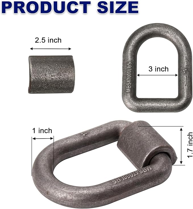1" Heavy Duty Weld-On Forged D Ring with MBS:46,800 lbs,D-Ring Tie Down Anchor with Weld On Anchor Points for Trailer, Truck Cargo, RV, ATV Tiedowns, Farm Applications etc(4 Pack)