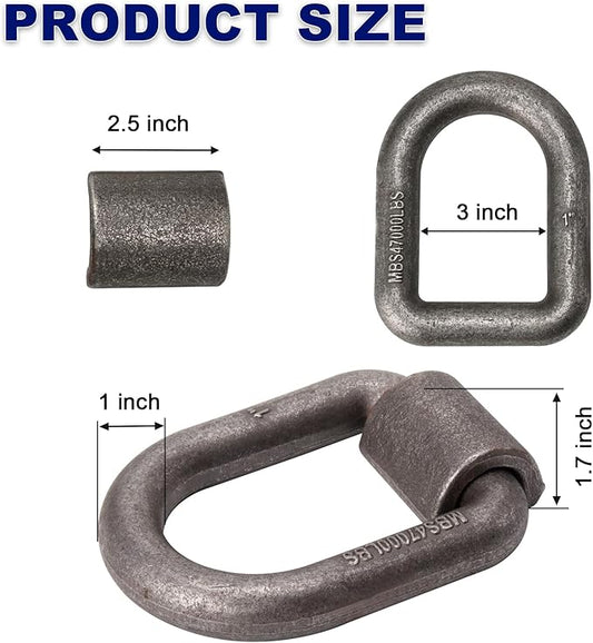 1" Heavy Duty Weld-On Forged D Ring with MBS:46,800 lbs,D-Ring Tie Down Anchor with Weld On Anchor Points for Trailer, Truck Cargo, RV, ATV Tiedowns, Farm Applications etc(4 Pack)