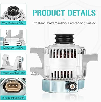 Alternator Compatible with Chevrolet Prizm 1.8L 1998-2002, for Toyota Corolla 1.8L 1998-2002, AND0177, 113627, 101211-9960, 94857218, 400-52037