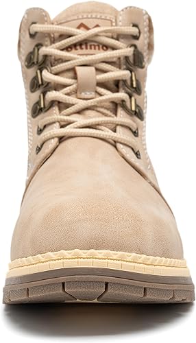 COTTIMO Snow Hiking Winter Boots for Women - Casual Brown Combat Work Boot - Non-slip Fur-Lined Ankle Boots - Fashion Boots Waterproof Leather Shoes