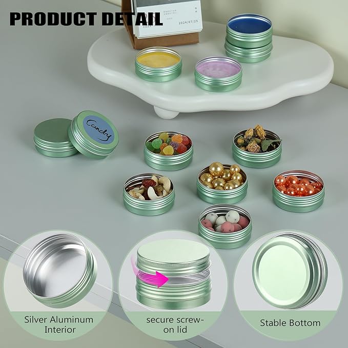 Candle Container Aluminum Tin Jars 14 Pack Candle Tins Salve Tins Versatile Small Containers with Lids Metal Tin for Balms,Spices,Salve,Crafts(Pale Green)