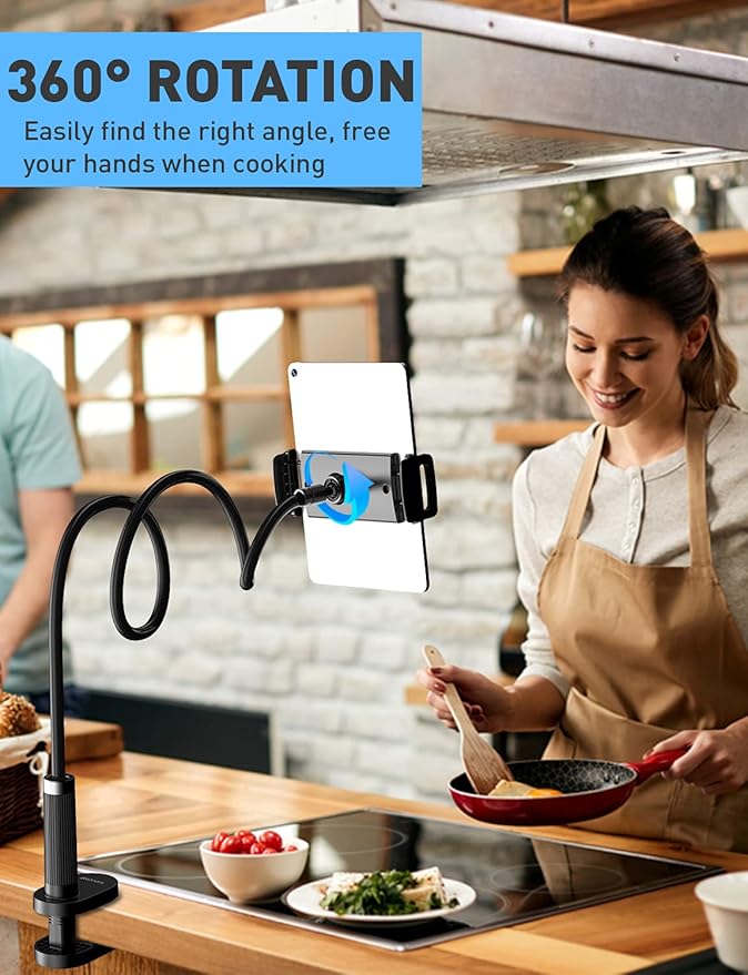 Gooseneck Tablet Holder Stand for Bed: Adjustable 39.4inch Flexible Lazy Arm Tablets Mount Compatible with iPad Pro Air Mini Galaxy Tab Kindle Fire Switch or Other 4.7-12.9" Device