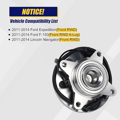 KUSATEC 515143 Front Wheel Bearing and Hub Assembly Compatible with 2011-2014 Ford Expedition F-150, Lincoln Navigator, 6 Lug Bolts w/ABS