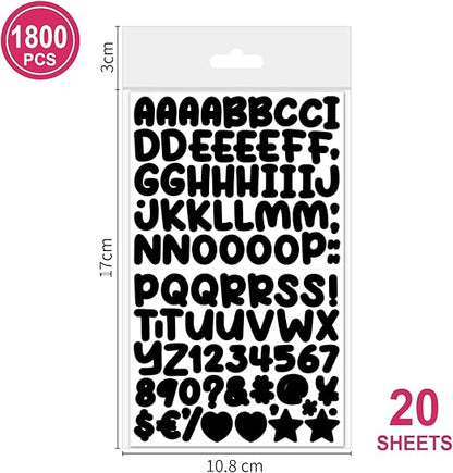 1800 pieces of 20 letter stickers, self-adhesive vinyl waterproof mailbox number stickers, mailbox, windows, doors, signs, address numbers, enterprise (0.5 inch) (Cartoon Black)