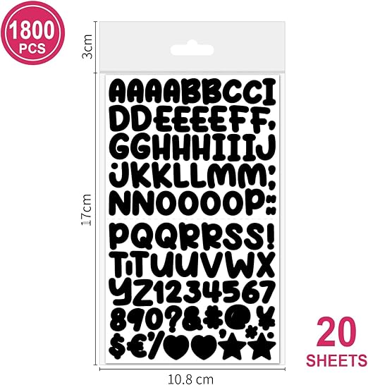 1800 pieces of 20 letter stickers, self-adhesive vinyl waterproof mailbox number stickers, mailbox, windows, doors, signs, address numbers, enterprise (0.5 inch) (Cartoon Black)