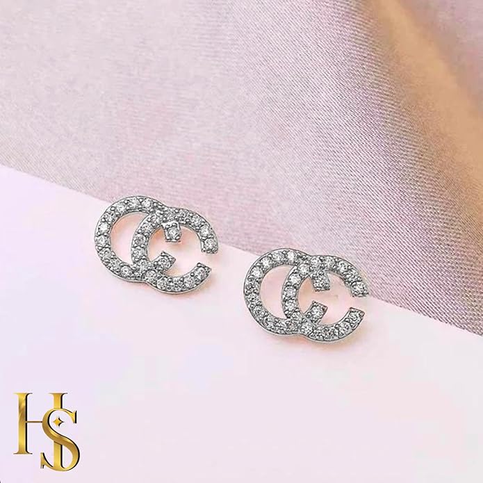 Silver Double C Earrings  Stylish Designer Earrings  Chic Letter Design  Hypoallergenic  Perfect for Parties  Gifts