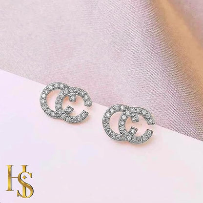 Silver Double C Earrings  Stylish Designer Earrings  Chic Letter Design  Hypoallergenic  Perfect for Parties  Gifts