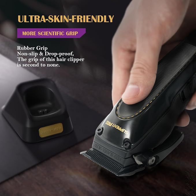 SUPRENT PRO Professional Hair Clippers for Men - High Torque Brushless Motor & Detachable Blade - Cordless Hair Clipper Set for Barbers with Charging Base - Premium Gift Hair Clipper Kit(Black)