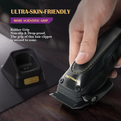 SUPRENT PRO Professional Hair Clippers for Men - High Torque Brushless Motor & Detachable Blade - Cordless Hair Clipper Set for Barbers with Charging Base - Premium Gift Hair Clipper Kit(Black)