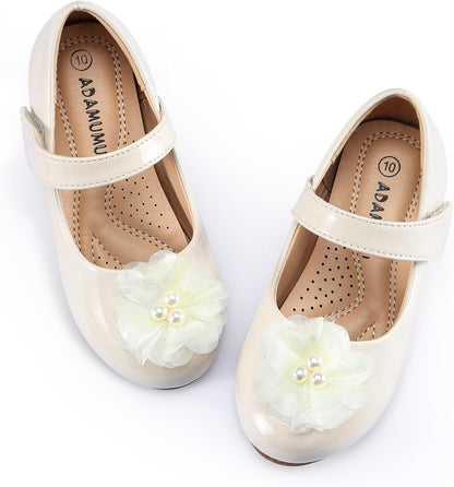 Beige, ADAMUMU Toddler Dress Shoes Flower Girl Shoes for Weeding Cute Toddler Mary Jane Shoes Lace Flore Ballet Flat for Walking, Jumping .