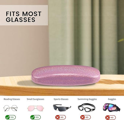 molshine 2 Pieces Glitter Hard Shell Eyeglass,Portable Dazzling Smooth Glasses Case for Men Women Girl Travel Study Work