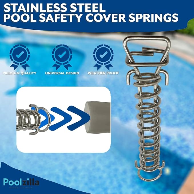Poolzilla Pool Safety Cover Stainless Steel Springs - 100 Pack - Universal Fit