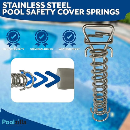 Poolzilla Pool Safety Cover Stainless Steel Springs - 100 Pack - Universal Fit