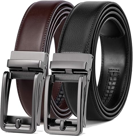 Founders & C Ratchet Click Belt 2 Pack,Leather Slide Dress Comfort Belt Adjustable with Buckle Gift Set