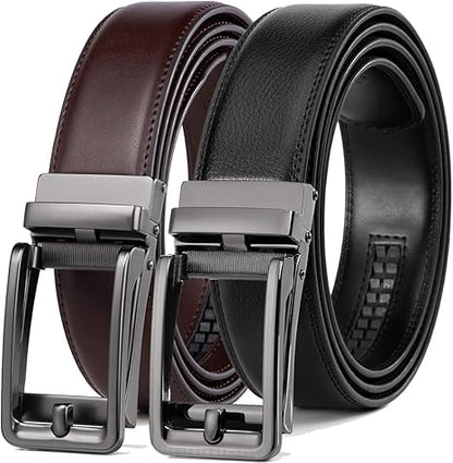 Founders & C Ratchet Click Belt 2 Pack,Leather Slide Dress Comfort Belt Adjustable with Buckle Gift Set