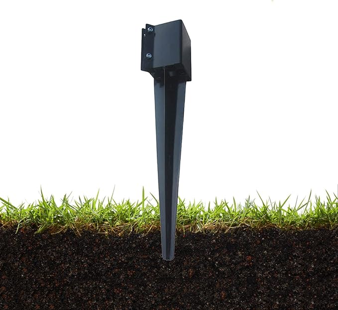 Fence Post Anchor Ground Spike Metal Black Powder Coated 24 x 4 x 4 Inches Outer Diameter (Inner Diameter 3.5 x3.5 Inches), Pack of 1