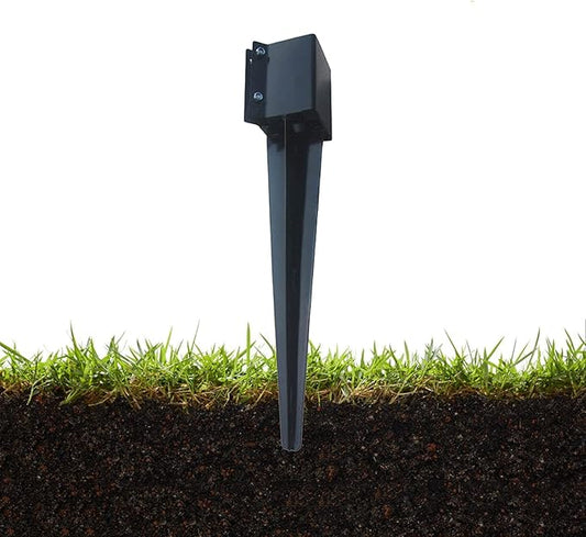 Fence Post Anchor Ground Spike Metal Black Powder Coated 24 x 4 x 4 Inches Outer Diameter (Inner Diameter 3.5 x3.5 Inches), Pack of 1