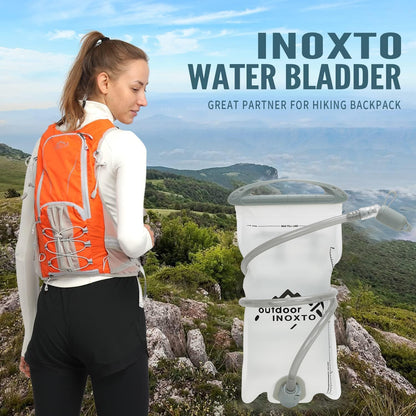 1.5L/2L/3L Hydration Bladder, INOXTO Water Bladder with Water Reservoir Hose Insulator & High Flow Bite Valve for Hiking Backpack, Leak Proof 1.5/2L/3L Water Reservoir for Camping Cycling Running