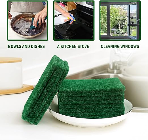 YoleShy 80 PCS Scouring Pad, Dish Scrubber Scouring Pads,4 x 6 inch Green Reusable Household Scrub Pads for Dishes, Kitchen Scrubbers & Metal Grills