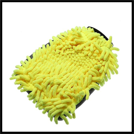 Car Wash Mitts Chenille Coral Fleece Double Sided Dirt Washing Foam Tool Universal for Car Yellow and Gray Durable Material