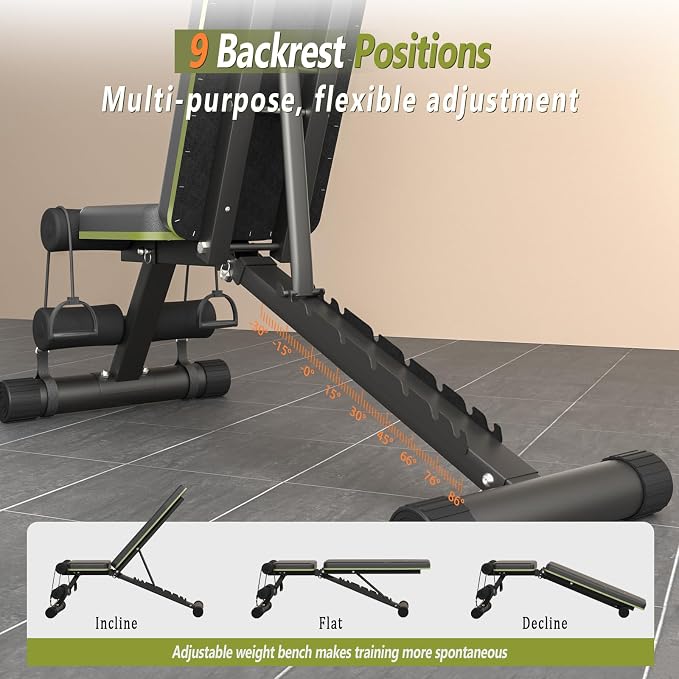 Fitgoods Adjustable Weight Bench for Home Gym, Foldable 700LBS Workout Bench with 9 Backrests, Multi-Purpose Bench Press for Incline Decline Flat with Fast Adjustment (2 resistance bands)