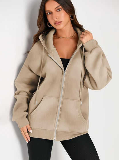 EFAN Women's Drawstring Zip Up Cute Hoodies Fall Jacket Oversized Casual Sweatshirts with Pocket