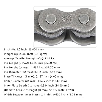 findmall 80H Heavy Duty Roller Chain 10 Feet with 1 Connecting Links, 120 Links, Carbon Steel
