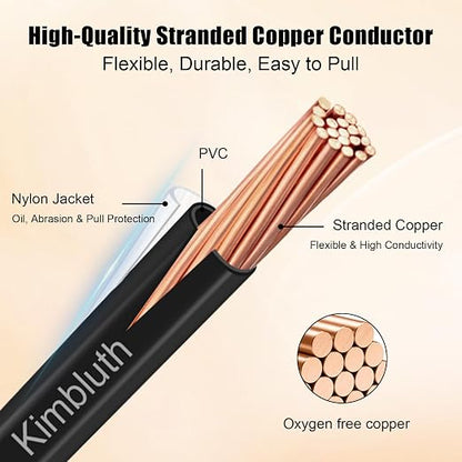 THHN Wire 4 Gauge 50 FT Stranded Copper Wire, 4 AWG Copper Wire Rated up to 600V Building Wire Nylon Jacket for Residential, CNC, Ground, Industrial (4 Gauge, Black)