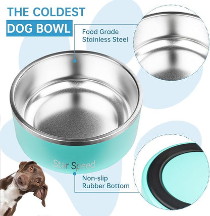 StarSpeed Stainless Steel Dog Bowl. Dog Water Bowls for Large Dogs with Rubber Bottom, Drop Resistant and Durable, Keeps Cold, Holds 8 Cups of Water, Fits Different Size Dog Bowls. (64oz, light green)