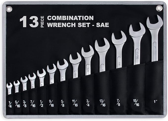 30-Piece Ultimate All-Purpose Combination Wrench Set in Roll-up Pouch | SAE 1/4” to 1”, Metric 6mm to 24mm | Best Value Complete Wrench Set for General Household, Garage, Truck, Car, Travel Emergency