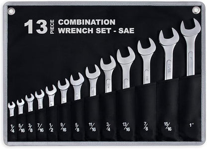 30-Piece Ultimate All-Purpose Combination Wrench Set in Roll-up Pouch | SAE 1/4” to 1”, Metric 6mm to 24mm | Best Value Complete Wrench Set for General Household, Garage, Truck, Car, Travel Emergency