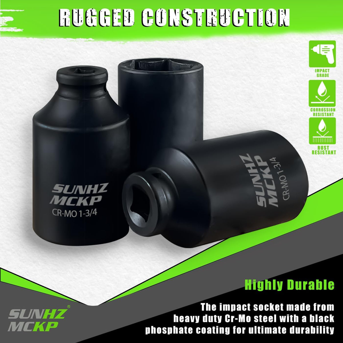 SUNHZMCKP 1/2 Inch Drive Impact Socket, SAE 1-3/4 In Deep Socket, CR-MO, 6 Point Axle Nut Socket for Easy Removal of Axle Shaft Nuts (1-3/4) (minor cosmetic damage)