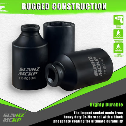 SUNHZMCKP 1/2 Inch Drive Impact Socket, SAE 1-3/4 In Deep Socket, CR-MO, 6 Point Axle Nut Socket for Easy Removal of Axle Shaft Nuts (1-3/4) (minor cosmetic damage)