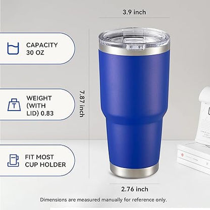 30 oz Tumbler with Lid Stainless Steel Tumblers Vacuum Insulated Cup Reusable Powder Coated Travel Mug Double Wall Leak Proof Portable Cups Keep Cold Drinks for 12 Hours, Blue, 1 Pack