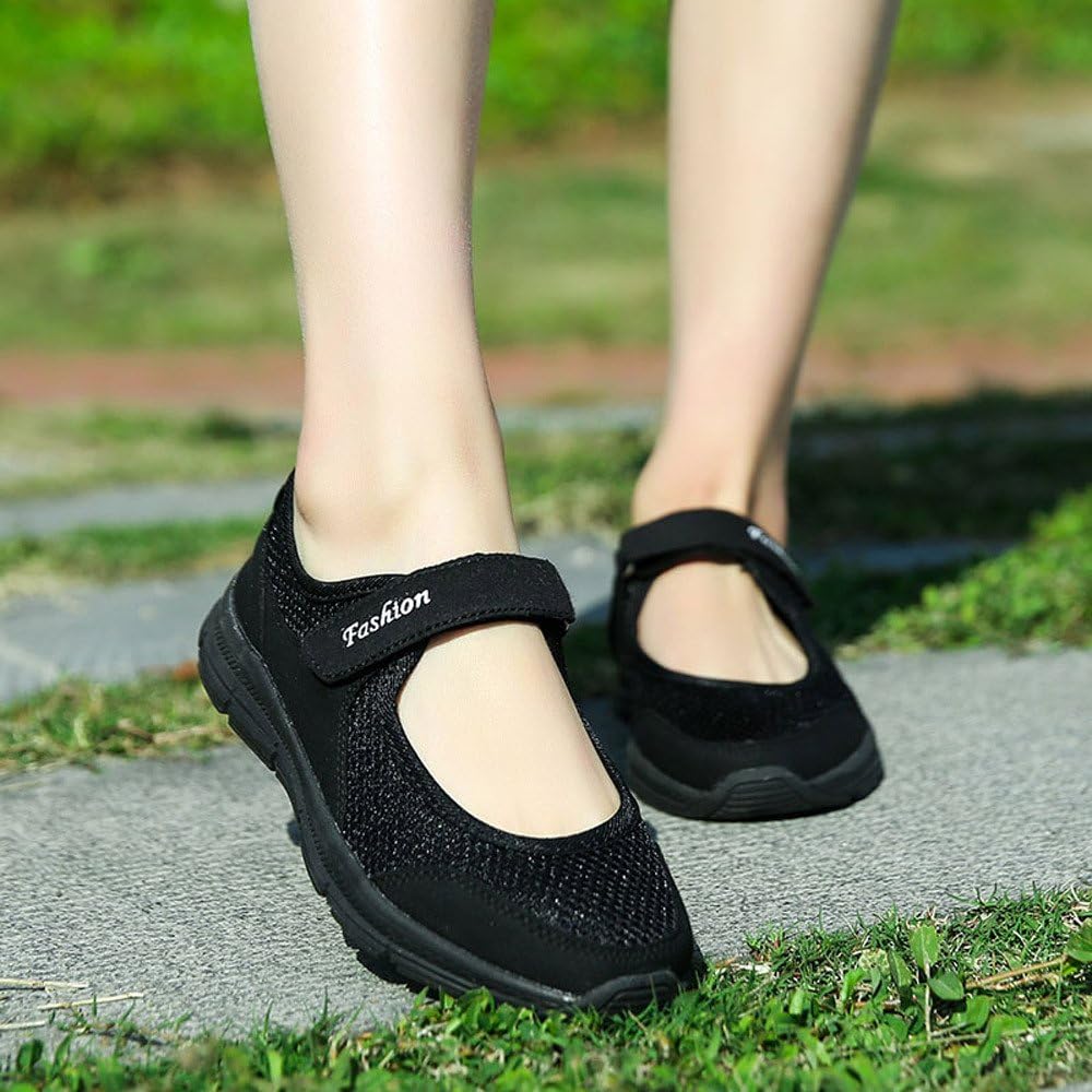 SAGUARO Women's Breathable Walking Shoes Ladies Fashion Mary Jane Sneakers Adjustable Working Nurse Shoes Lightweight Flats Roll.