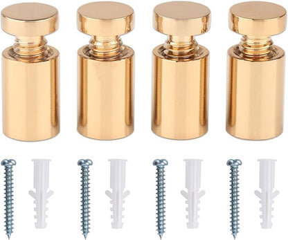 TOPNIKE Brass Flat Top Sign Standoffs, Standoff Holder Screw, 12"x 34", Polished Gold, for Acrylic, Glass, PVC, Glass Panel, Wood, with 2pcs Plastic Spacers, Pack of 4