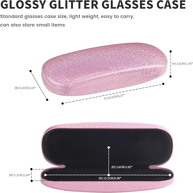 molshine 2 Pieces Glitter Hard Shell Eyeglass,Portable Dazzling Smooth Glasses Case for Men Women Girl Travel Study Work