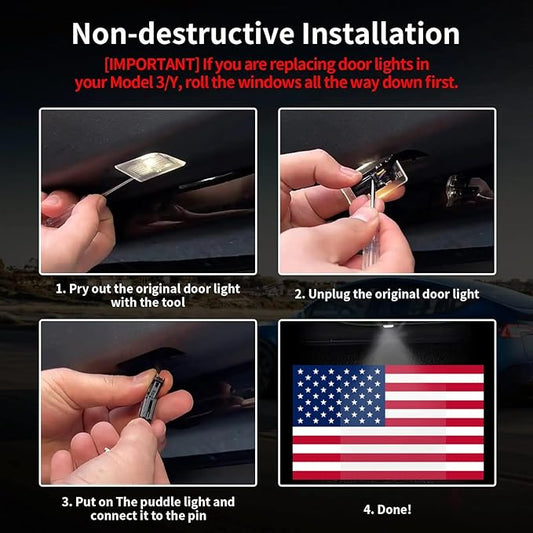 Accessories for Tesla Interior Car Door Lights LED Logo Projector, Ultra-Bright American Flag Design, Model 3 Y X S Compatible