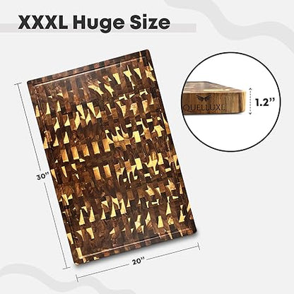 30" x 20" Acacia Wood End Grain Cutting Board Extra Large, XXXL Noodle Board Stove Cover, Heavy-Duty Butcher Block, 3XL Meat Chopping Board, Oversized Turkey Carving Board, Charcuterie Board