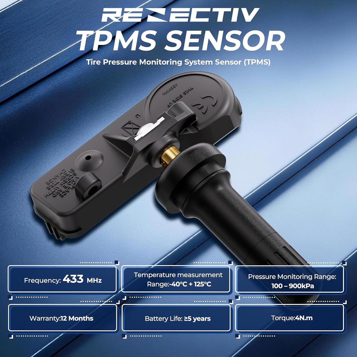 RENECTIV TPMS Sensor,433Mhz Tire Pressure Monitoring Sensor Fit for Chrysler Jeep Dodge Ram Replace# 56029398AB(4-Pack)