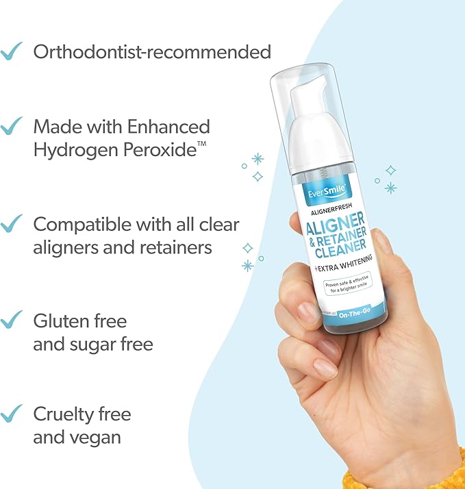EverSmile AlignerFresh Extra Whitening Foam  Cleaner Compatible with All Clear Aligners and Retainers  Eliminates Bacteria, Whitens Teeth, Fights Bad Breath  50ml (1 Pack)