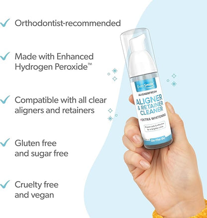 EverSmile AlignerFresh Extra Whitening Foam  Cleaner Compatible with All Clear Aligners and Retainers  Eliminates Bacteria, Whitens Teeth, Fights Bad Breath  50ml (1 Pack)