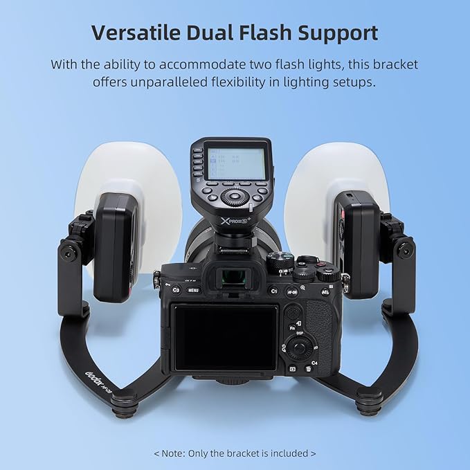 GODOX MF-DB Flexible Flash Bracket with Dual Flash Mounts Aluminum Alloy 360°Rotatable Head for Dental Photography Portrait Macro Photography Compatible with Nikon/Sony DSLR Cameras