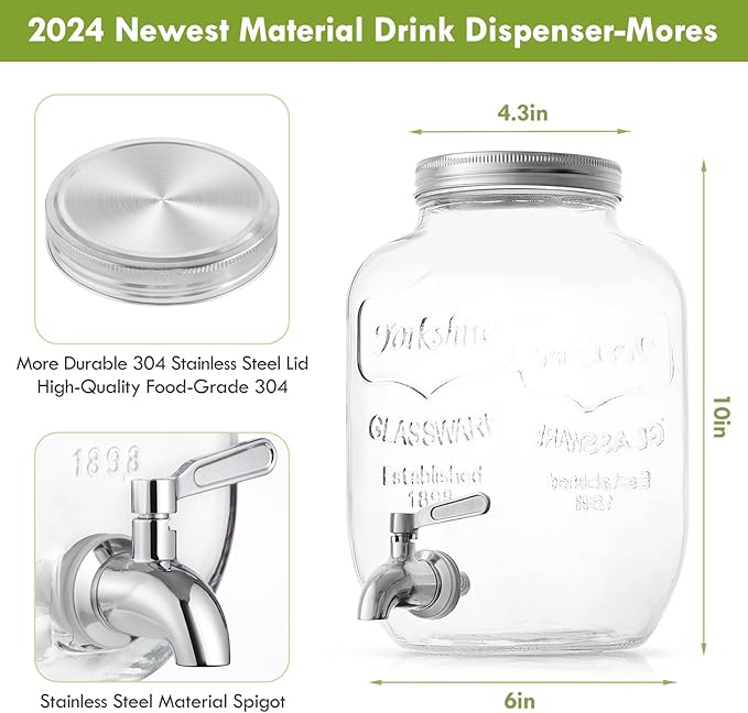 1-Gallon Drink Dispenser Glass Beverage Dispenser with Spigot Laundry Detergent Dispenser Juice Lemonade Dispenser for Parties- Serveware for BBQ, Picnic, Pool Party