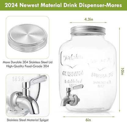 1-Gallon Drink Dispenser Glass Beverage Dispenser with Spigot Laundry Detergent Dispenser Juice Lemonade Dispenser for Parties- Serveware for BBQ, Picnic, Pool Party