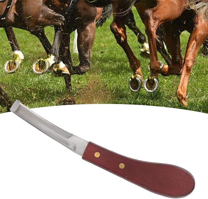 Zerodis Hoof Knive Razor, Stainless Steel Double Sided Blade Ergonomic Wooden Handle Hoof Knife Farrier Hoof Loop Knife