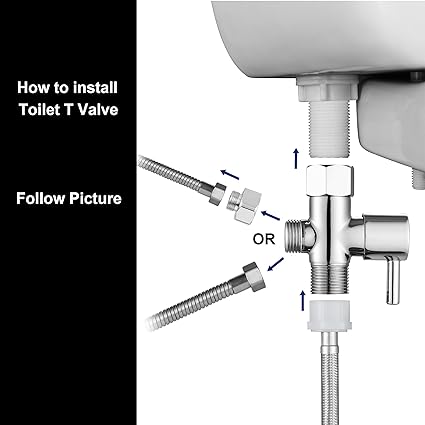T Valve for Bidet with Shut-off Valve, T Adapter for Toilet 78 X 78 X 12 or 38, Chrome Bidet Attachment for Toilet
