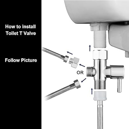 T Valve for Bidet with Shut-off Valve, T Adapter for Toilet 78 X 78 X 12 or 38, Chrome Bidet Attachment for Toilet