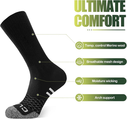 Merino Wool Thermal Socks for Men Women, Cushioned Performance Sport Socks for Hiking,Cycling,Work,Ski 3 Pairs